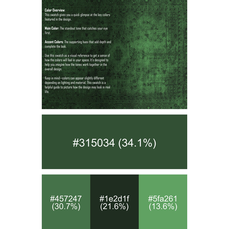 Tapis oriental en laine / polyester tissé à la machine en vert foncé, Rectangle 5 pi x 8 pi