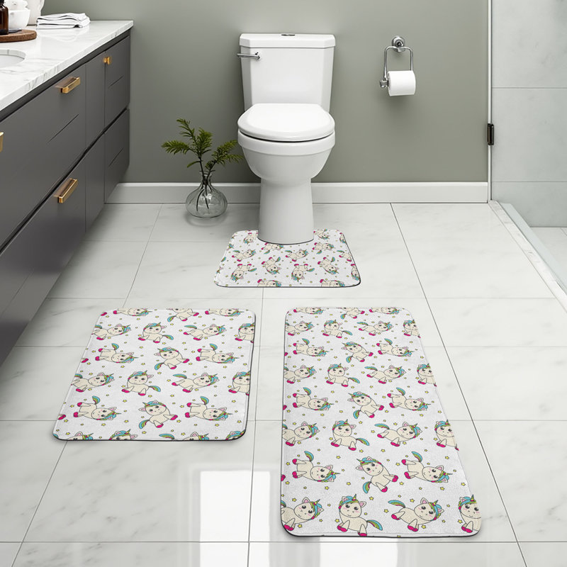  Unicorn Bathroom Rug Set 3 Pieces U-Shape & Rectangle Mats Multicolor
