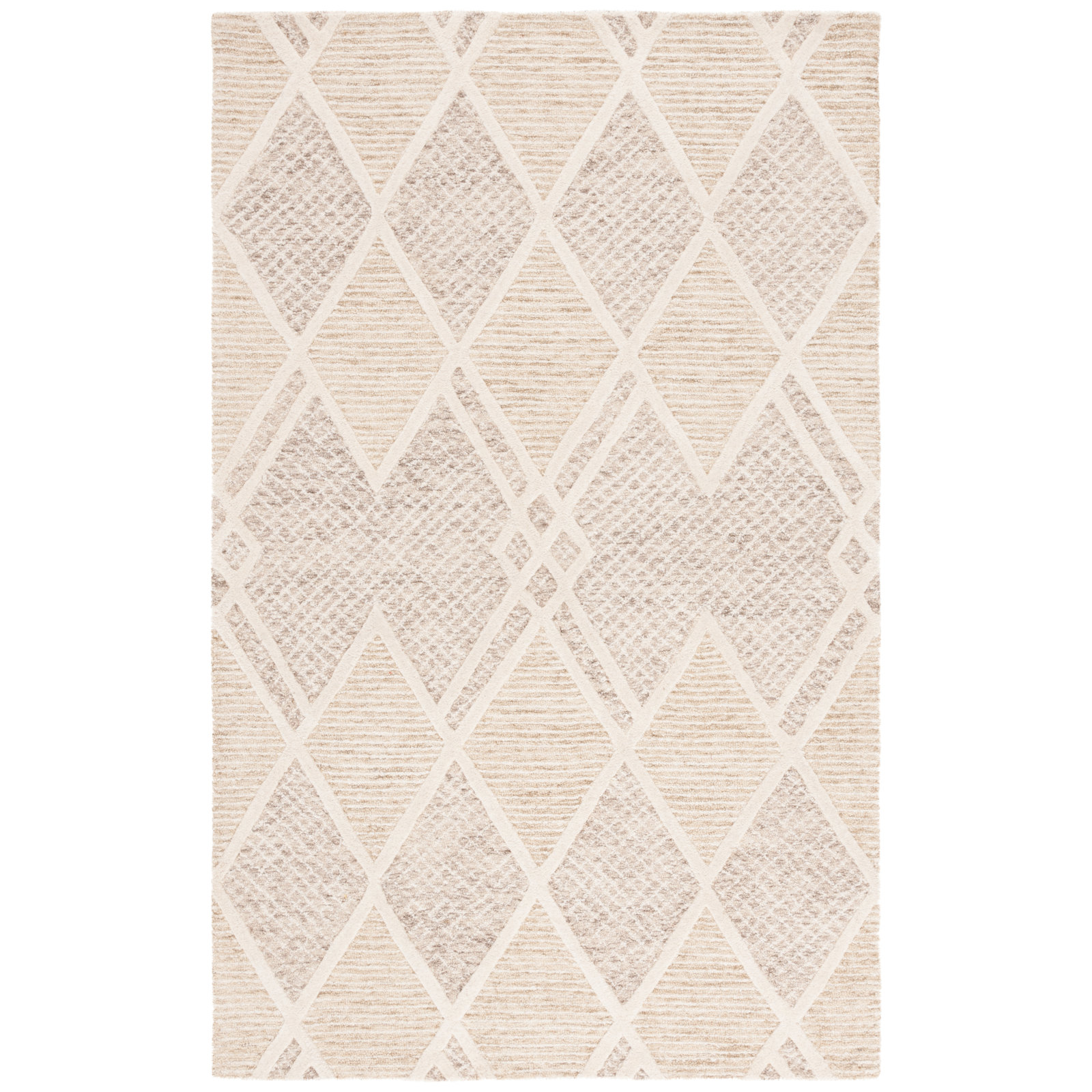 Beige Ivory Hand-Tufted Wool Geometric Rug, Rectangle 8' x 10'