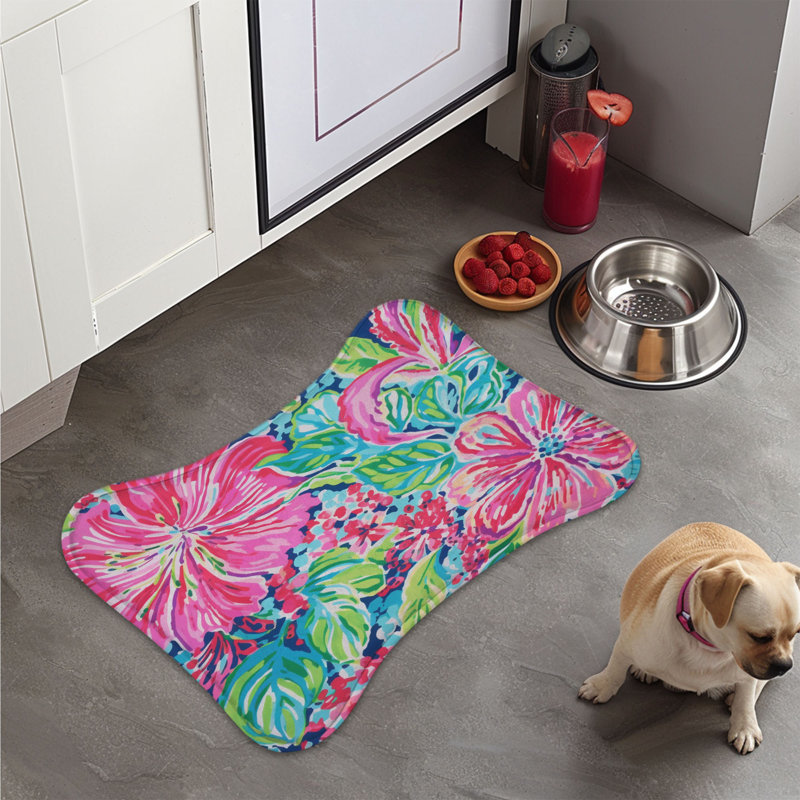 Classy Pink Floral Patterns - 1 Piece Bone Shape Feeding Mat