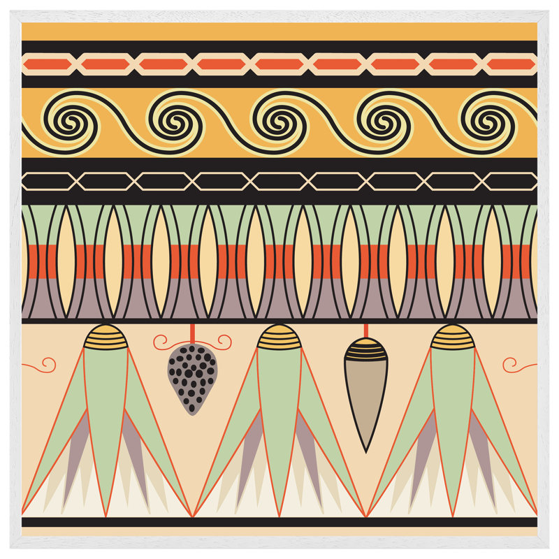 Aspers Egyptian Pattern - Single Picture Frame Print, 76cm H x 76cm W x 4cm D, White Framed