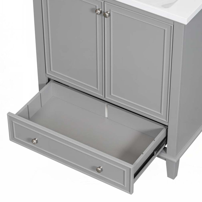 Meuble-lavabo de salle de bain avec lavabo en céramique, portes et tiroir