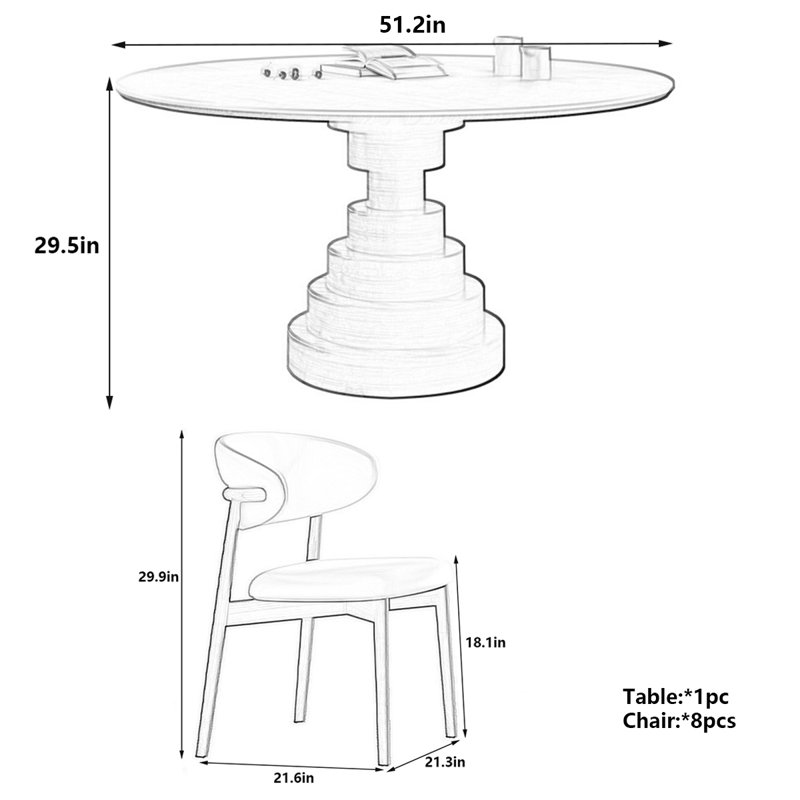High-End rock plate round  diningTable, 29.5"H x 51.2"L x 51.2"W