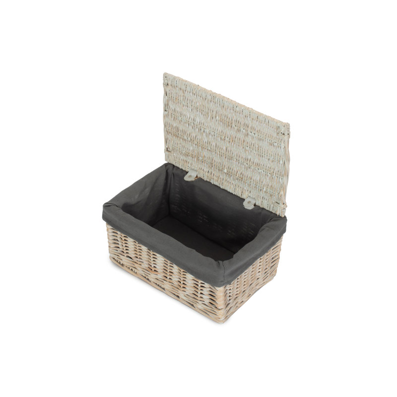 Wicker Storage Basket Hamper with Lining, Double Steamed/Grey Lining , 23cm H x 30cm W x 42cm D