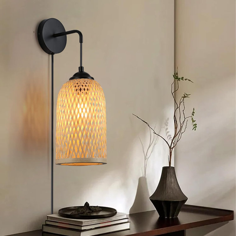 Lampe murale en bambou à brancher Mid-Century 7,87 pouces