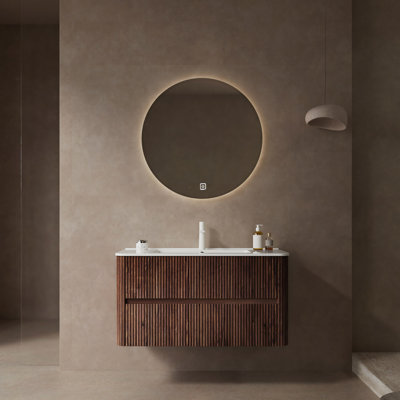 Meuble-lavabo de 36 po avec lavabo, armoire de rangement murale en contreplaqué flottant avec 2 tiroirs, lavabo en céramique blanche, sans robinet, pré-assemblé