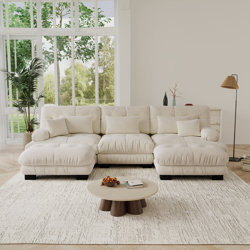 Ensemble de canapé en forme de U Cloud Couch, tissu chenille, Chenille café clair