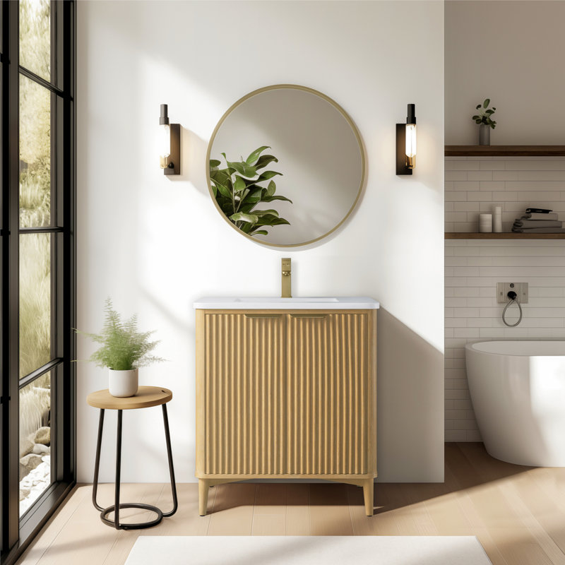 Tavoleto 30 In Single Sink Freestanding Bath Vanity In Sunlit Oak With Carrara Engineered Stone Top, 30", Sunlit Oak
