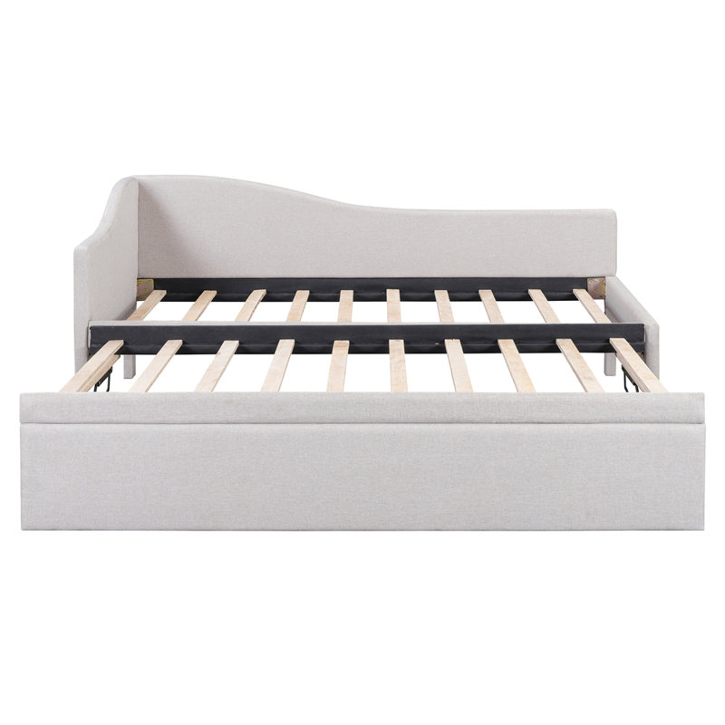 Lit de jour simple en lin rembourré avec lit gigogne, Beige