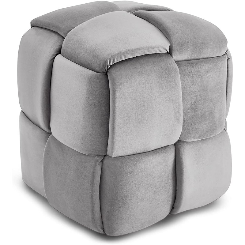 Soperton 43cm Wide Velvet Square Cube Ottoman, Grey