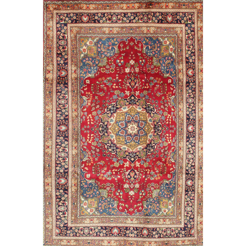 Tapis traditionnel rouge / bleu, Rectangle 5 pi x 7 pi