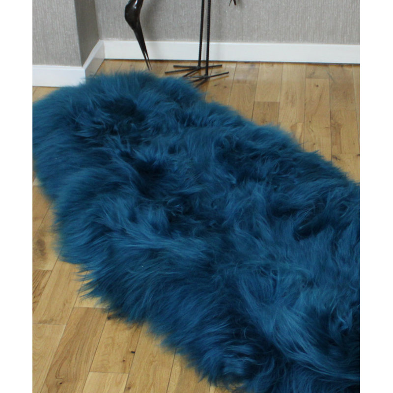 Icelandic Sheepskin Rug Double Teal Blue