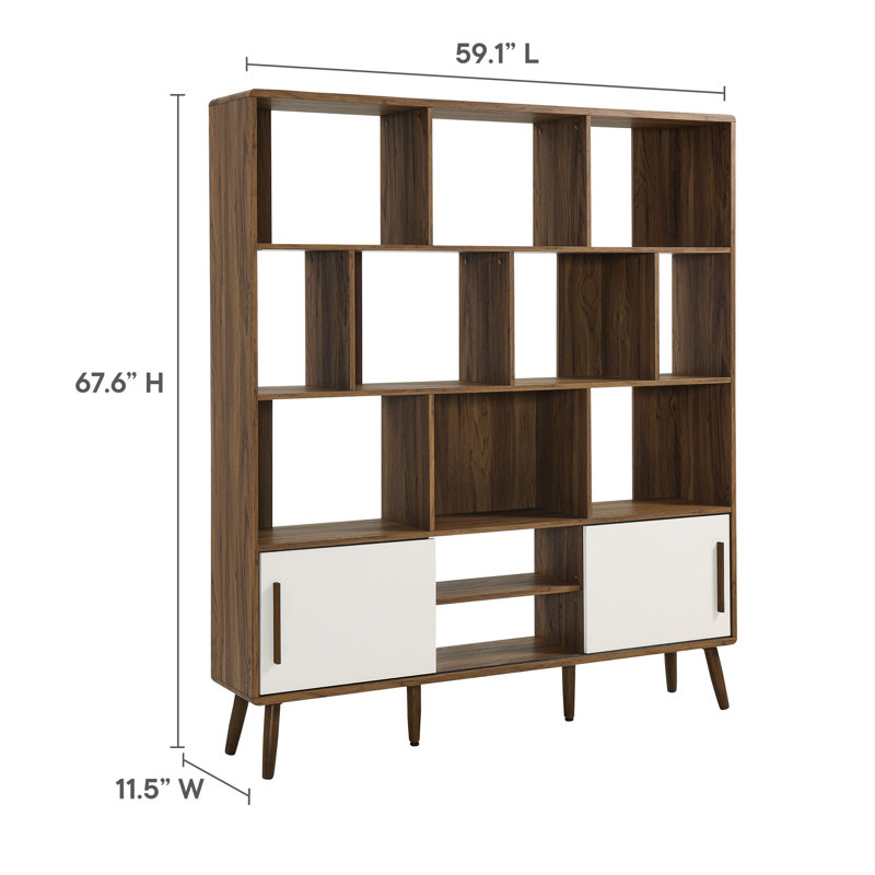 Transmit 59" Bookcase With Sliding Doors In Walnut, Walnut-Linen
