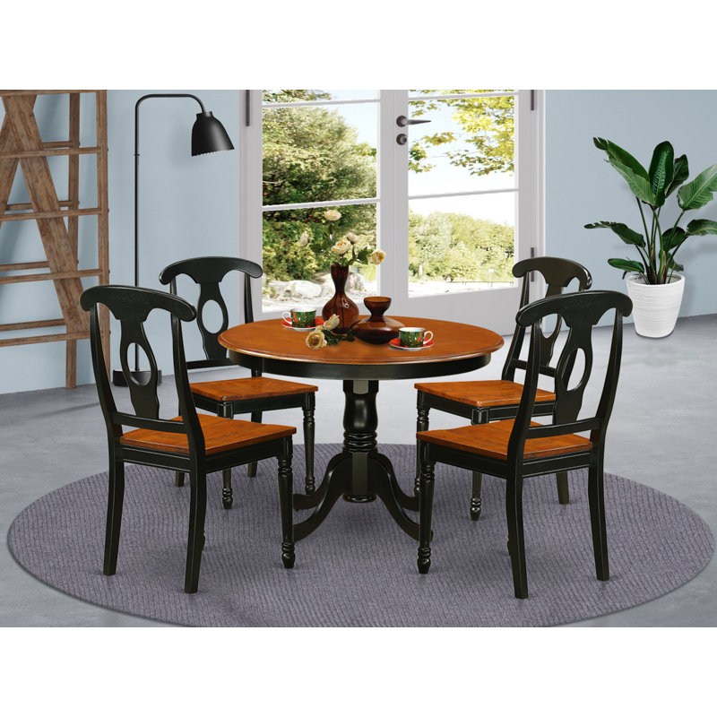 5 Piece Dining Room Table Set Includes a Round Kitchen Table with Pedestal and 4 Dining Chairs, Linen White, Linen White