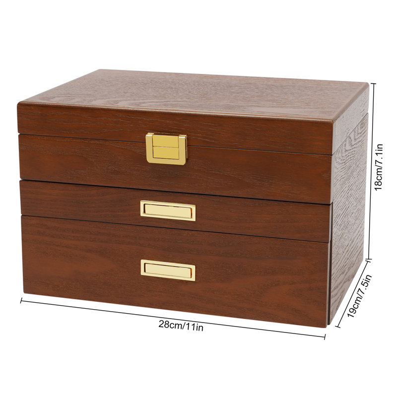Boîte de rangement pour bijoux 3 couches, Brun clair