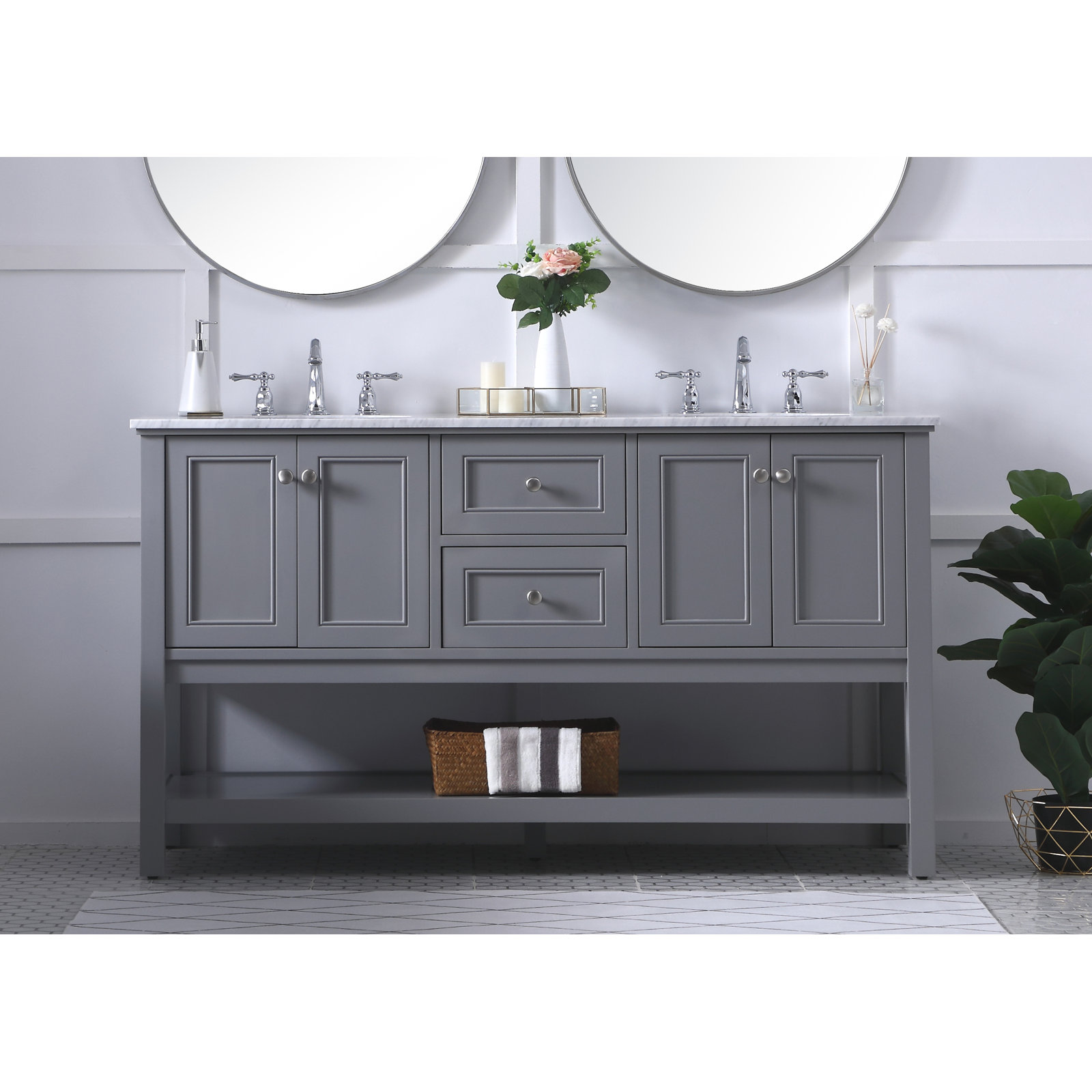 Bonsai 60'' Double Bathroom Vanity, Gray