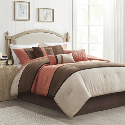 Édredon en faux suède 7 pièces pour grand lit - Literie corail avec 2 taies décoratives, coussins carrés, 1 coussin, jupe de lit