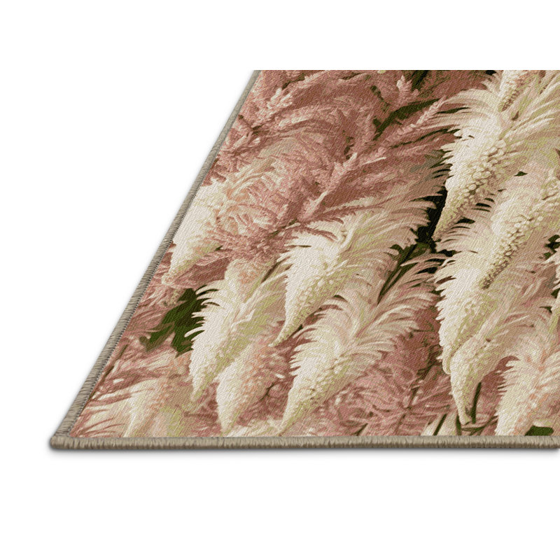 Tapis botanique beige lavable à la machine, Rectangle 4 pi x 6 pi