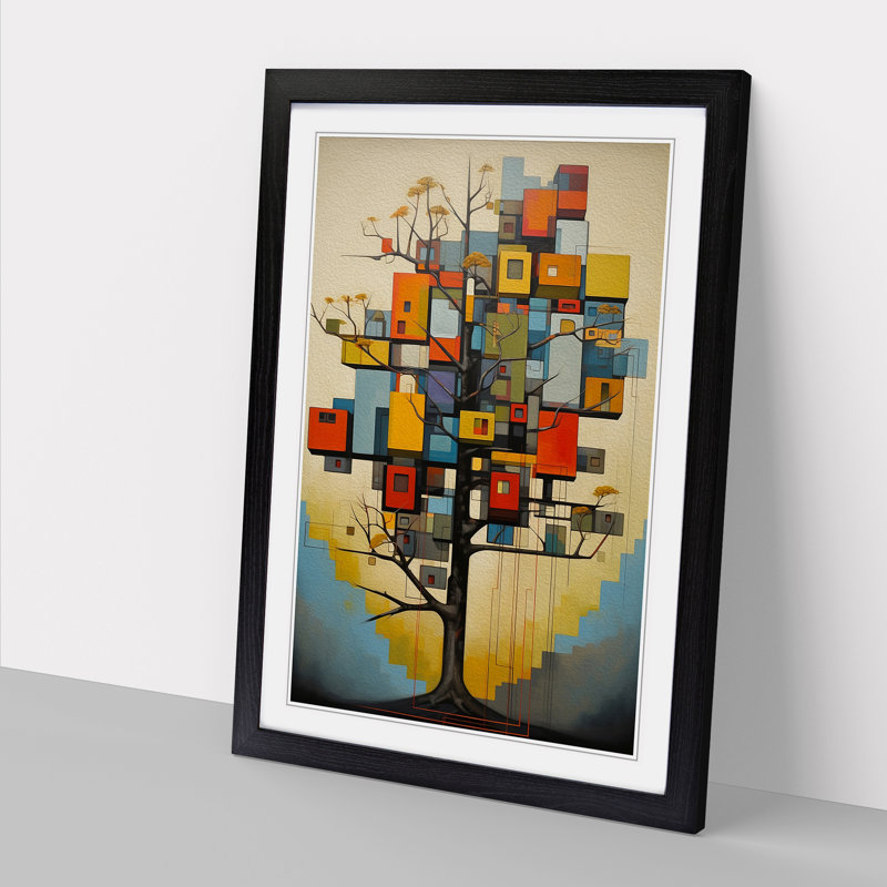Tree Constructivism Art - Framed Print, Black Framed, 34cm H x 25cm W