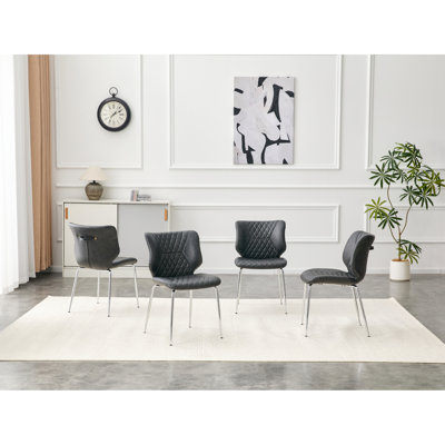 Modern Dark Gray Dining Chairs, Oil Waxed Leather, Adjustable Comfort, Set Of 4