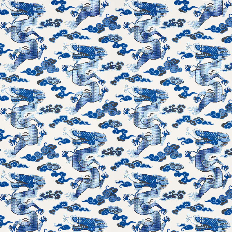 Schumacher x Johnson Hartig Magical Ming Dragon Wallpaper, Porcelain