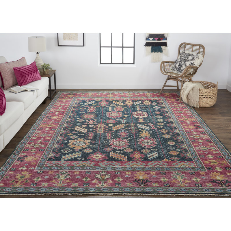 Piraj Wool Geometric Area Rug in Pink, Rectangle 2' x 3'
