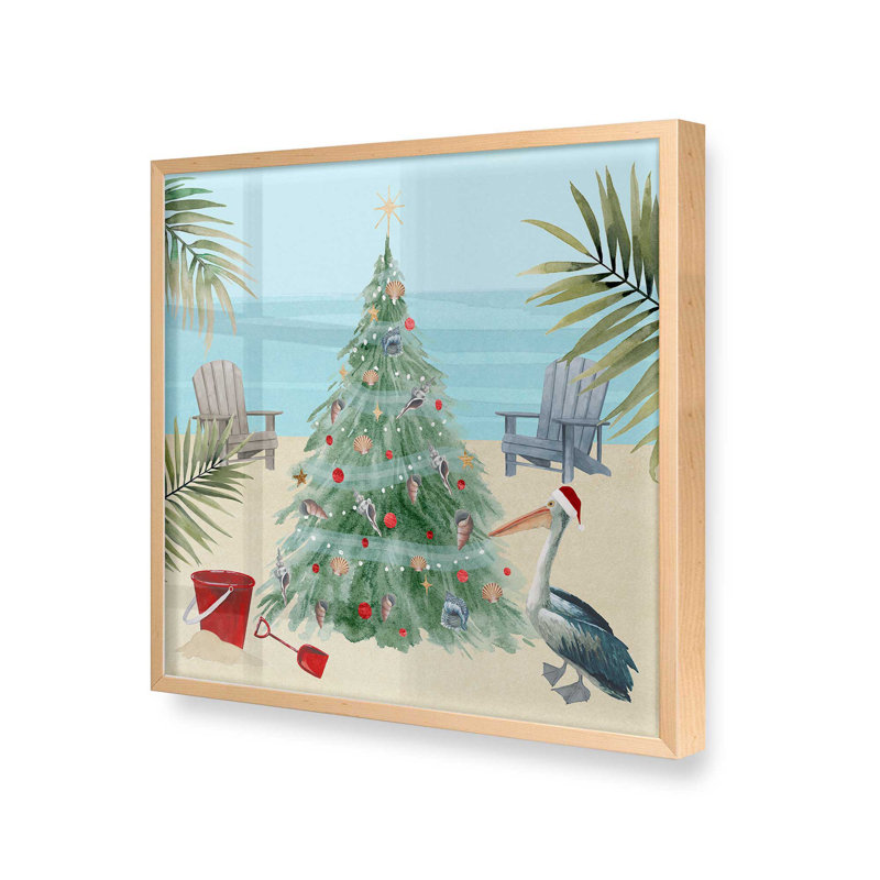 Beachside Christmas I Print, 13.5" H x 13.5" W, Raw Maple Single Picture Framed, Solid Wood
