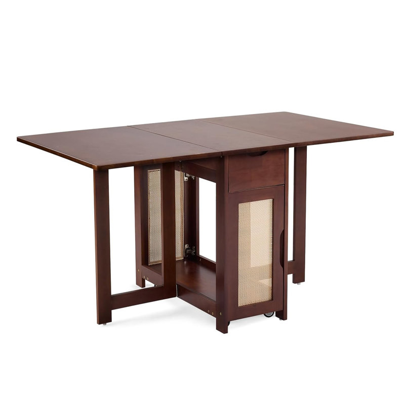 Walnut Wood Foldable Dining Table With Wheels