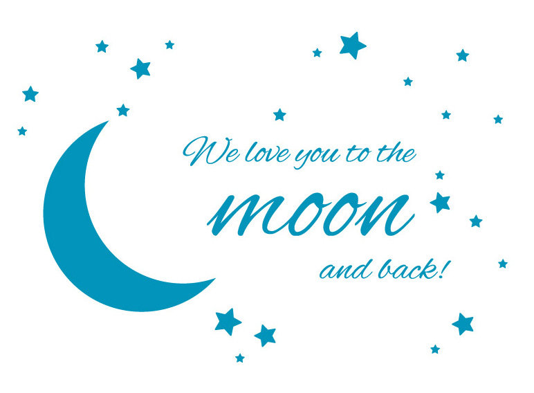 Adhésif décoratif « To the moon and back », H 44 po x l 65 po x P 0,01 po, Bleu sarcelle