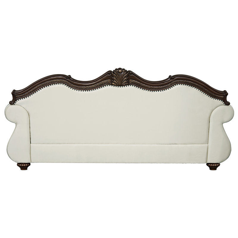 Albiery Upholstered Sofa with 5 Pillows In Beige and  Cherry