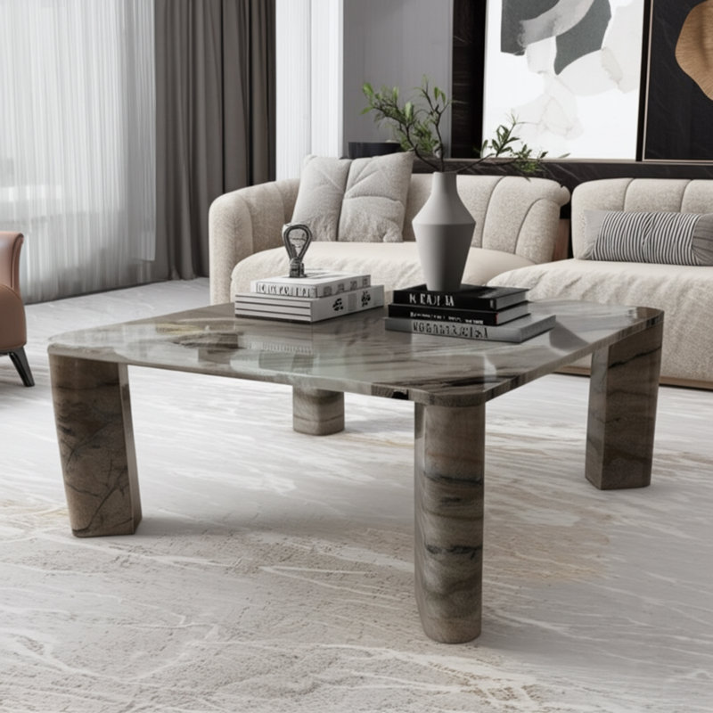Table basse décorative carrée en marbre avec coins arrondis Kramer