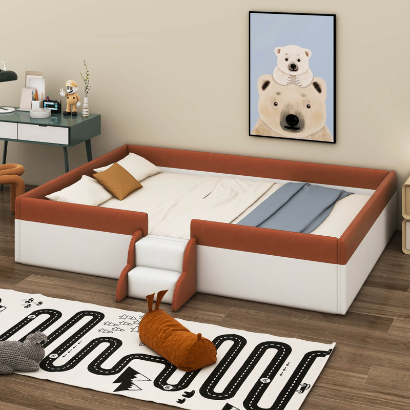 Upholstered Daybed Frame With Fence And Stairs, Full