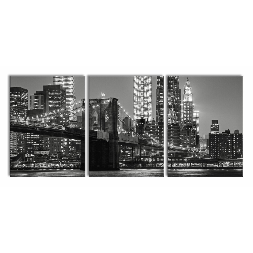 3-tlg. Leinwandbilder-Set New York City Night Skyline