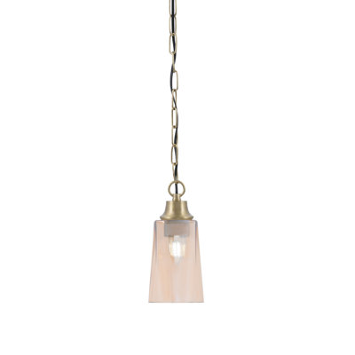 Robinson Hung Pendant Shown In New Age Brass Finish With 4.5" x 6.5" H Amber Gradient Glass