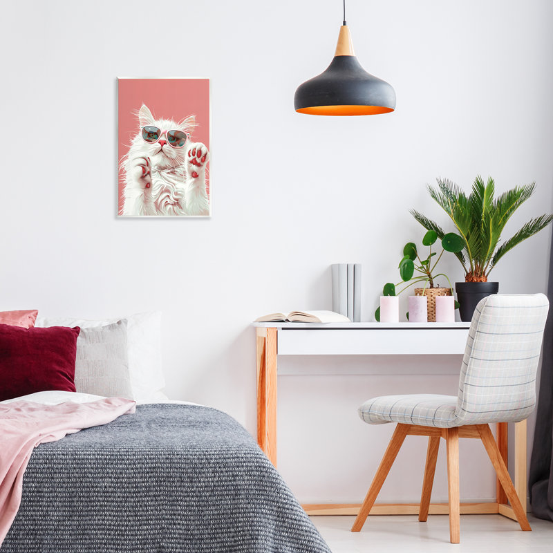 Plaque murale Glam Cat avec lunettes de soleil, design par LSR Design Studio, H 19 po x l 13 po