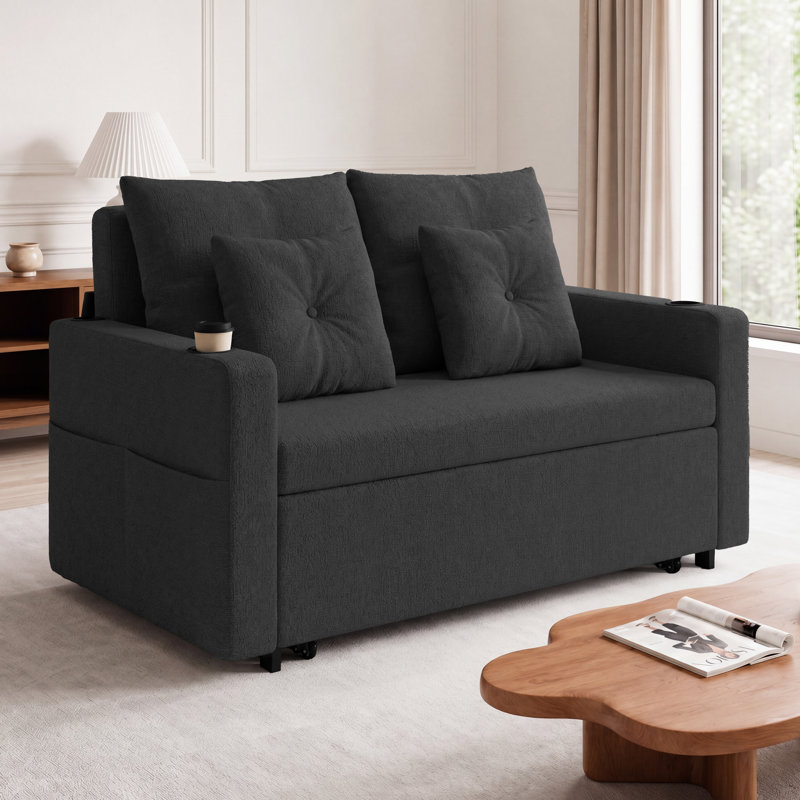 Canapé-lit pour canapé-lit moderne de 56 po avec USB et porte-gobelets, Noir
