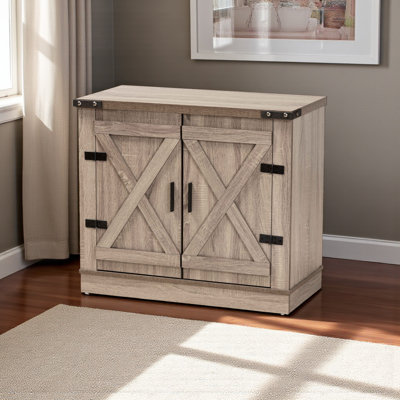 Meadowbrook Farmhouse Oak Finish 3-Shelves With 2-Door Shoe Cabinet, 27.79" H X 31.23" W X 15.47" D
