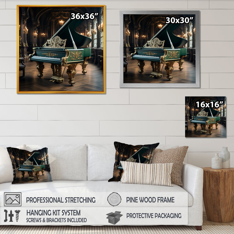 Piano, piano victorien virtuose - impressions sur toile de piano, Cadre flottant noir, H 36 po x l 36 po x P 1,5 po