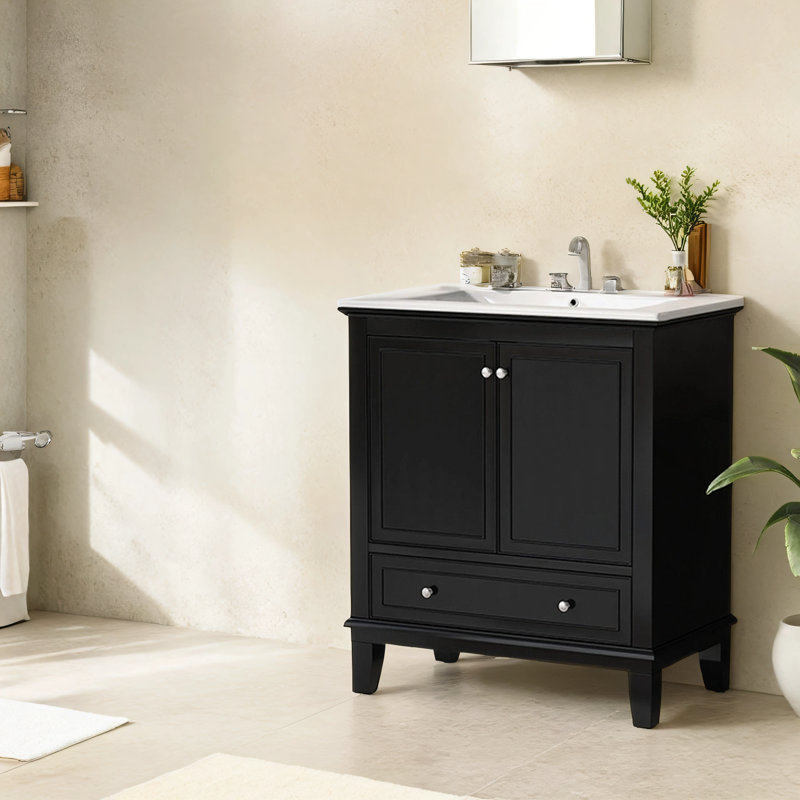 Meuble-lavabo simple 30 po avec plateau en céramique Delmonica