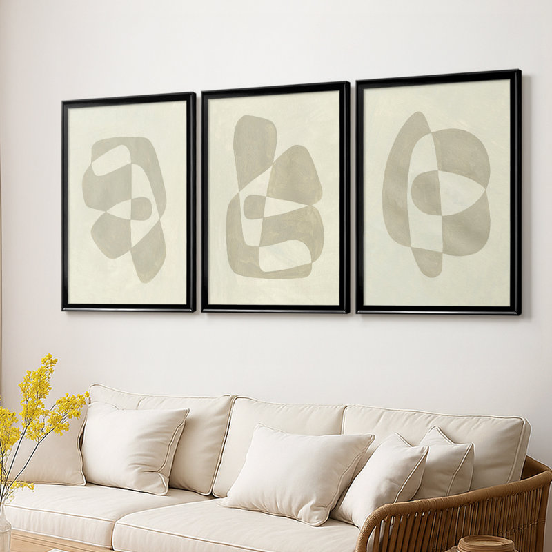 Soft Shape I - Toile tendue avec châssis sur mesure - 3 pièces, Noir, H 21 po x l 30 po
