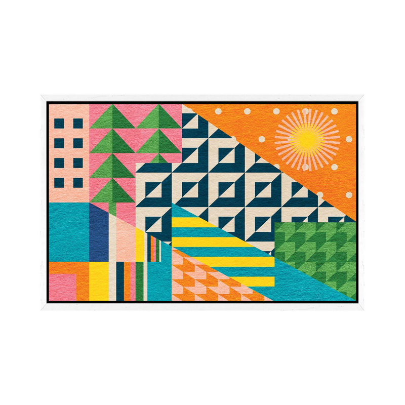 Sunshine Cityscape by Jen Du - Gallery-Wrapped Canvas Giclée on Canvas, White Floater Frame, 66.04 cm H x 45.72 cm W