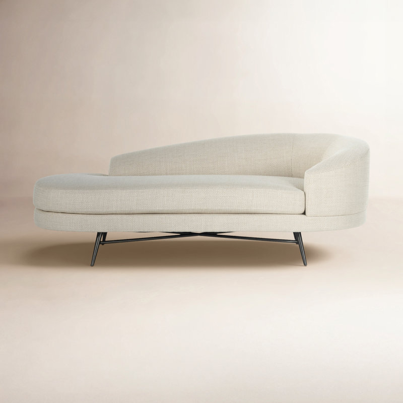 Chaise longue rembourrée Alistair, Noir carbone, Chaise longue à accoudoir droit, Mélange de polyester taupe Irving