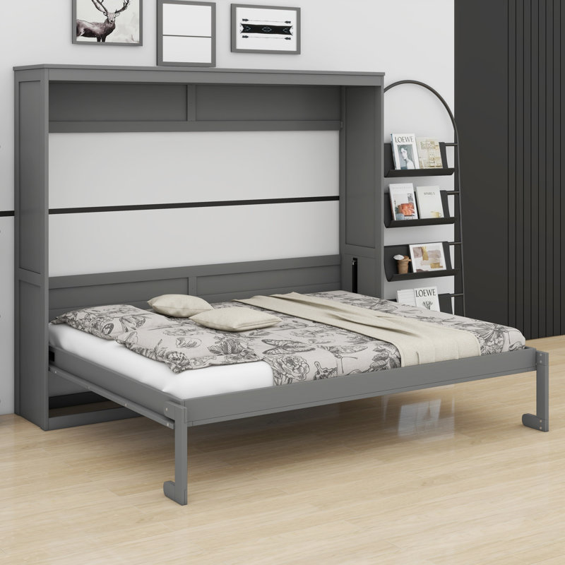 Lit escamotable avec rangement, gris, Grand