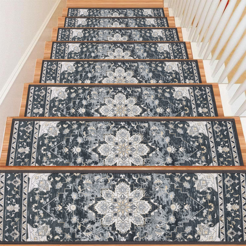 Non-Slip Indoor Stair Treads, Gray/Dark Blue/Ivory