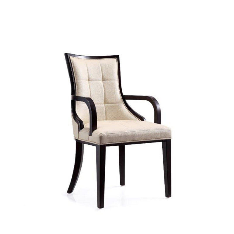 Cream Faux Leather Upholstered Arm Chair with Wood Frame