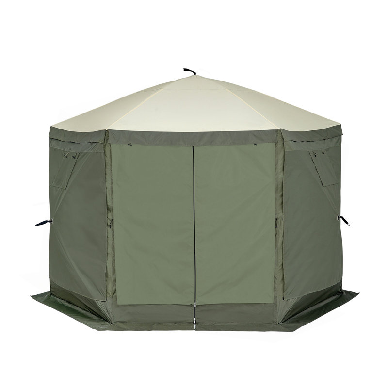 Tente pour abri de jardin Pop Up, abri de soleil avec auvent à 6 côtés avec 6 toiles d'intimité amovibles et fenêtres en filet, tente écran rapide 10 x 10 pi avec moustiquaire