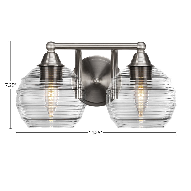 Michell 2-Light Bath Bar, Brushed Nickel, Clear