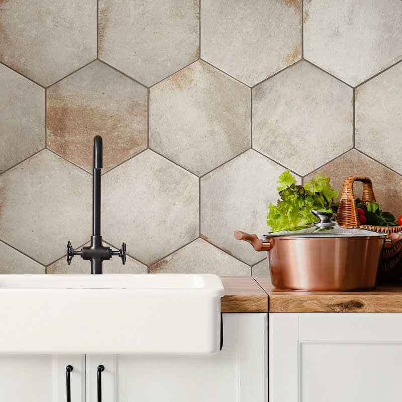 D'Anticatto Hex Bianco 11" x 13" Porcelain Concrete Look Wall & Floor Tile