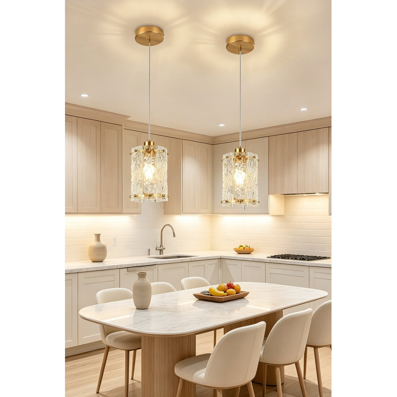 Suspension dorée en verre effet vague, mini lustre moderne pour îlot de cuisine ou salle à manger au-dessus de l'évier