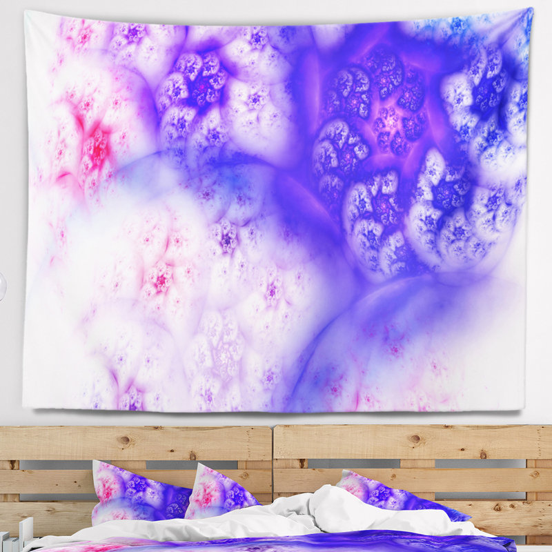 Tapisserie abstraite bleu clair et orageux, H 78 po x l 92 po